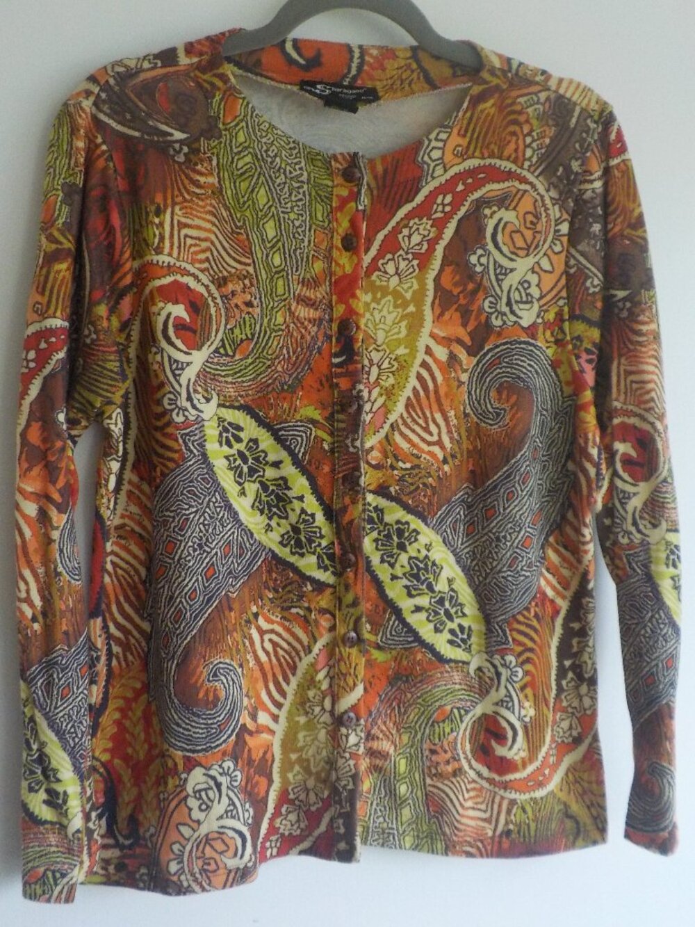 Sharagano Sweater - Petite X-Large - Button Long Sleeve Multicolor Design (2298)